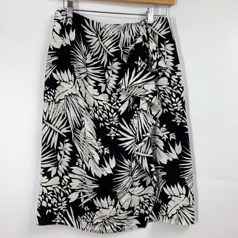 MaxMara Women 100% Silk Floralโ Tropical Ruffle Pencil Skirt Size 10